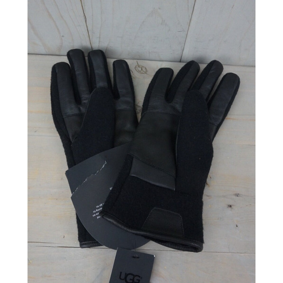 ugg mens fabric and leather smart gloves large nwt - Picture 2 of 4